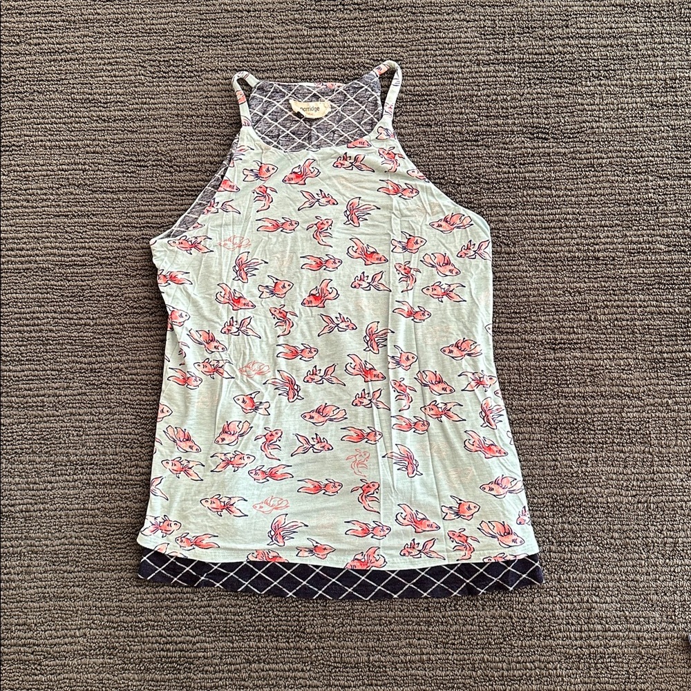 Anthropologie Porridge Graphic Tank Top, Fish/Checked Pattern, Size S